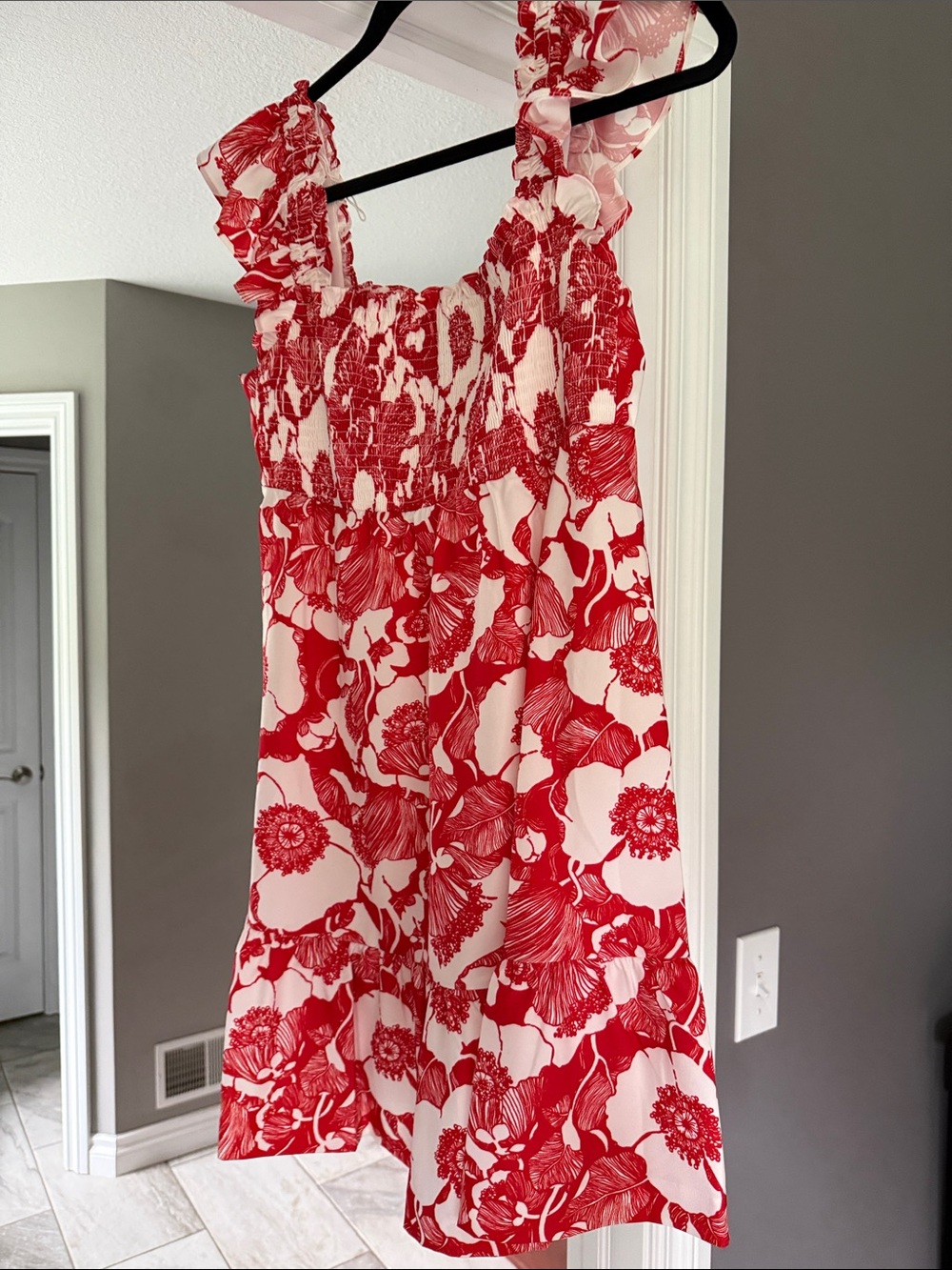 Red and White Floral Smocked Sundress